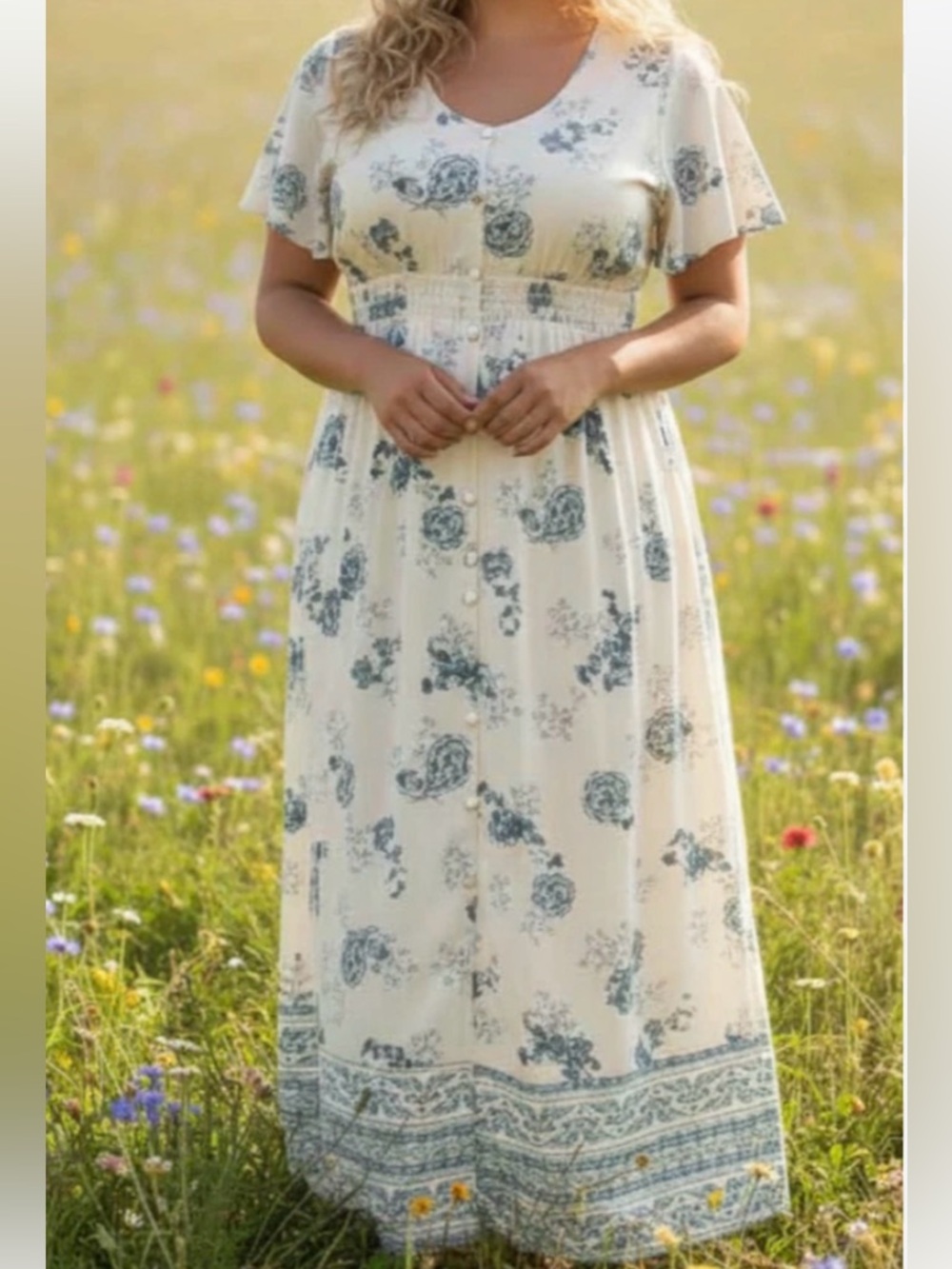 NWT Torrid Cream Gentle Paisley Dew Floral Button Front Pocket Maxi Dress Size 4